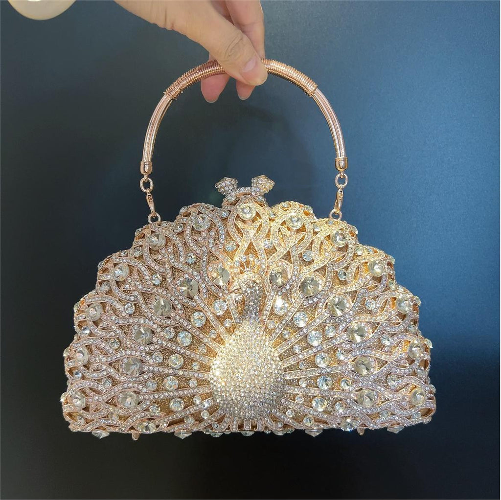 Minaudière en cristal paon avec poignée