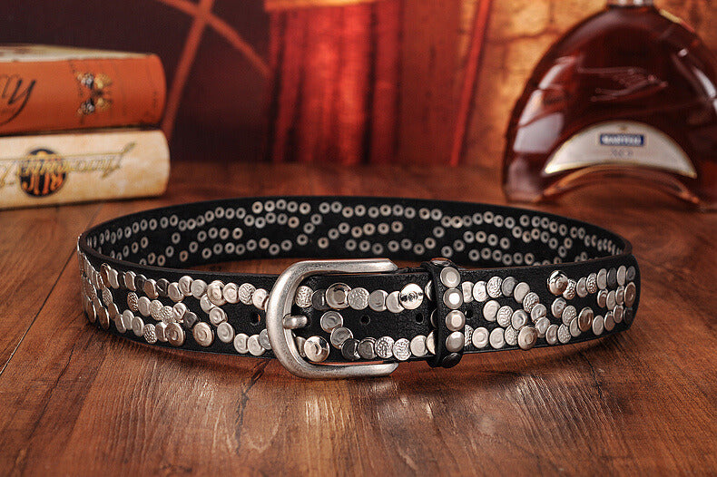Sera Chrome Vintage Skinny Studded Leather Belt - 详情-03 view - WAAMII