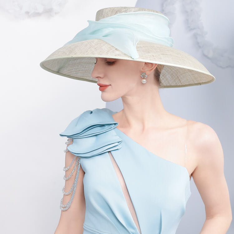 Elegant Linen Wide-Brim Kentucky Derby Hat for Women