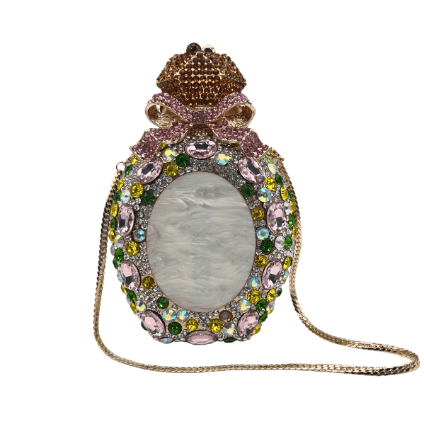 Jade Elixir Bottle-Shaped Crystal Clutch in Oval Gold Multicolor - WAAMII