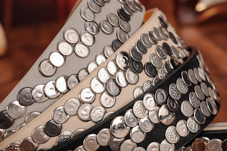 Sera Chrome Vintage Skinny Studded Leather Belt - 详情-14 view - WAAMII