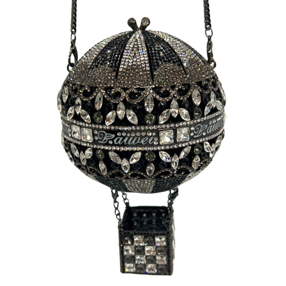 SkyLure Crystal Evening Clutch with Mini Basket in Black Grey Silver - WAAMII