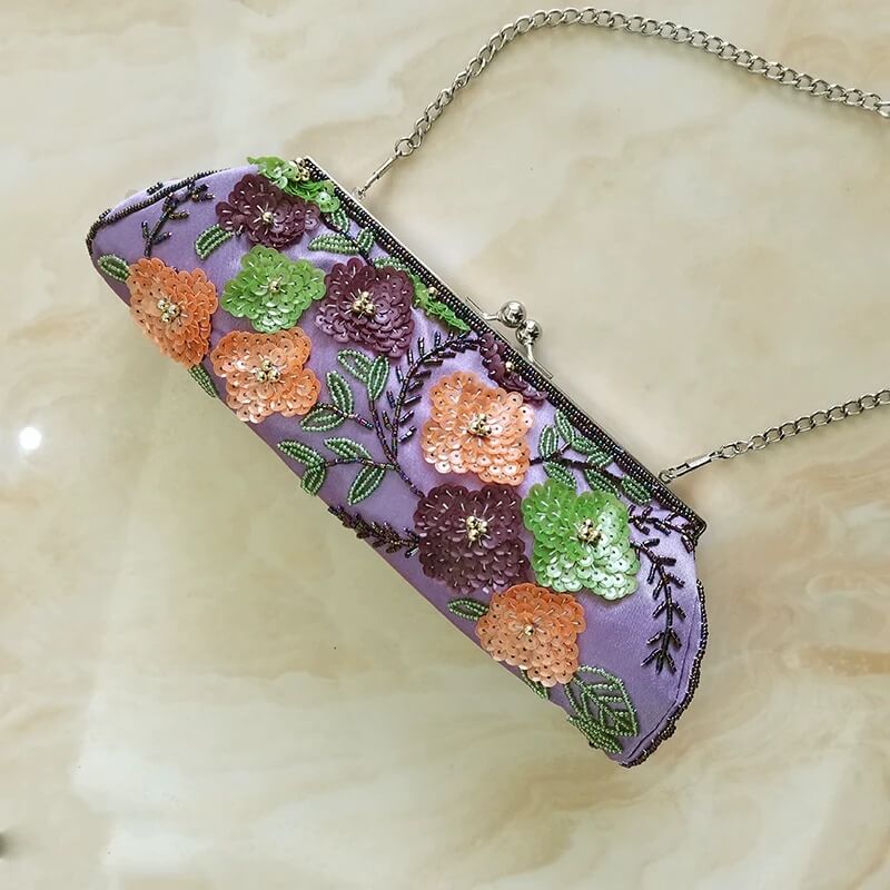 Elegant Handcrafted Beaded Embroidery Clip Clutch Purse