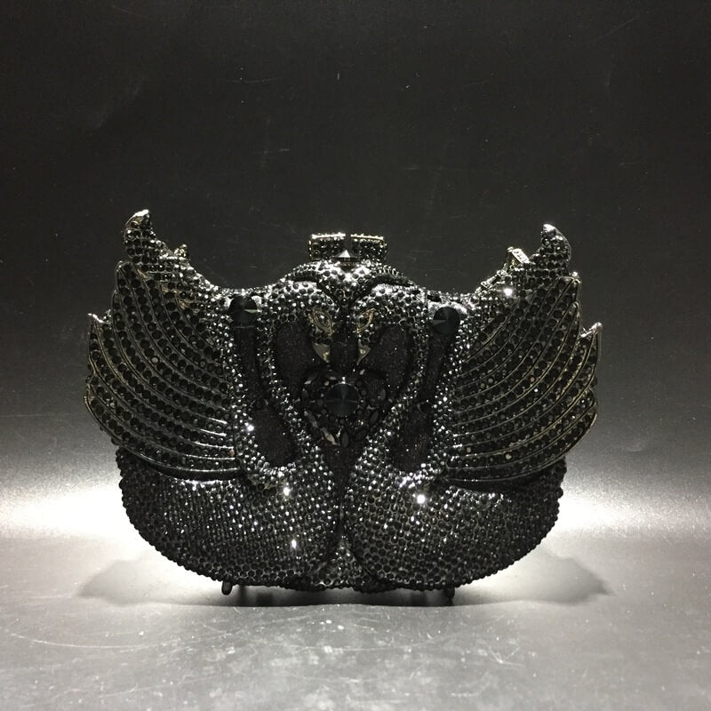 Swan Embrace Crystal Evening Clutch in Black - WAAMII