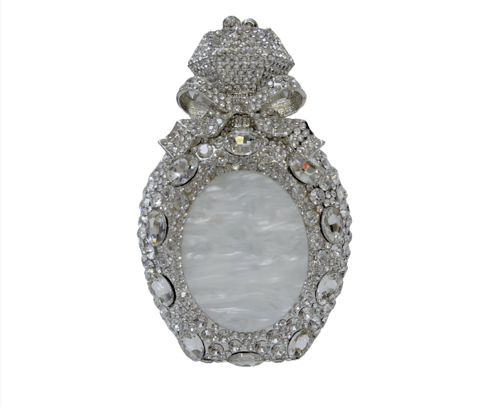 Jade Elixir Bottle-Shaped Crystal Clutch in Oval Silver - WAAMII