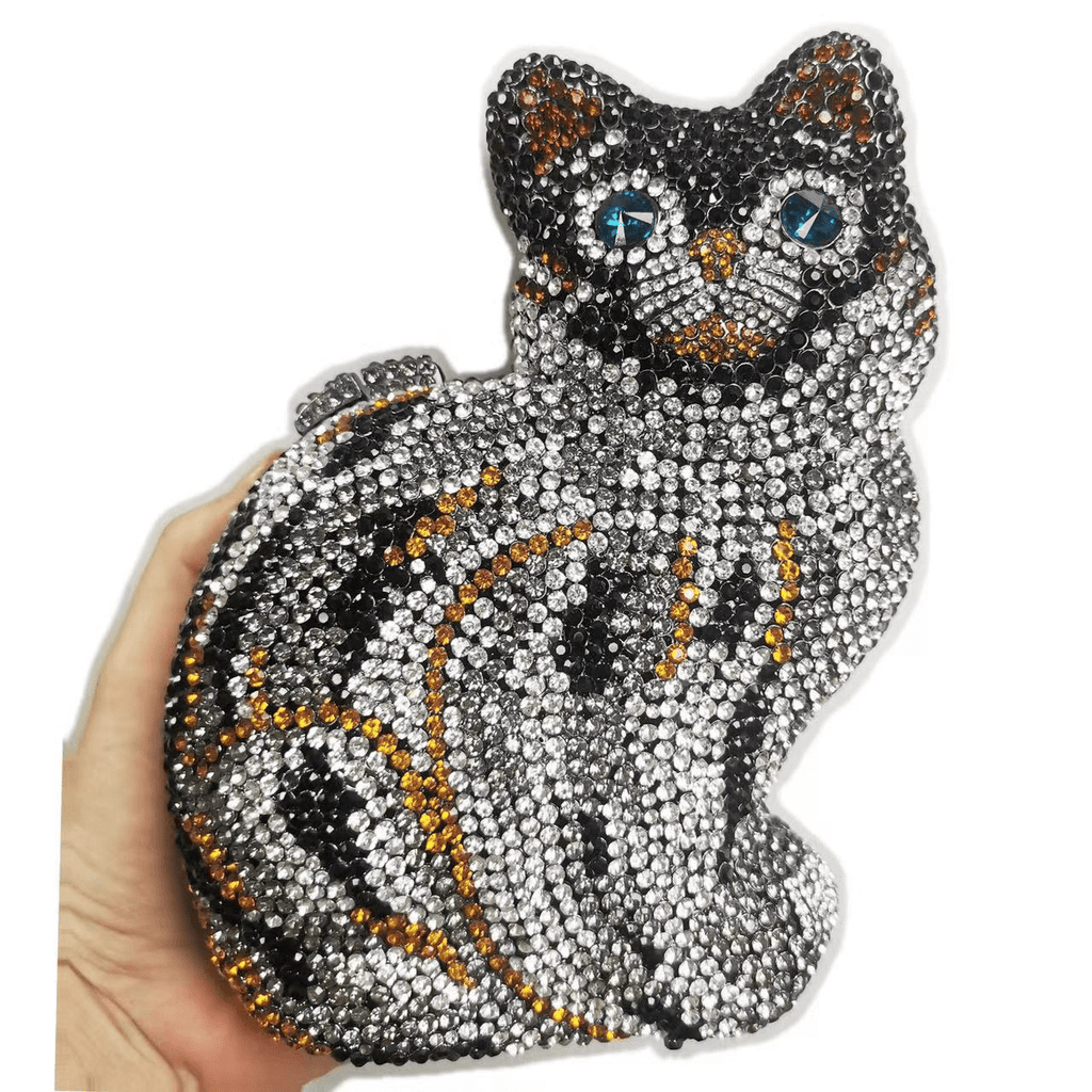 Sparkle Meow Kitty Rhinestone Clutch Purse - Side profile (6) - WAAMII