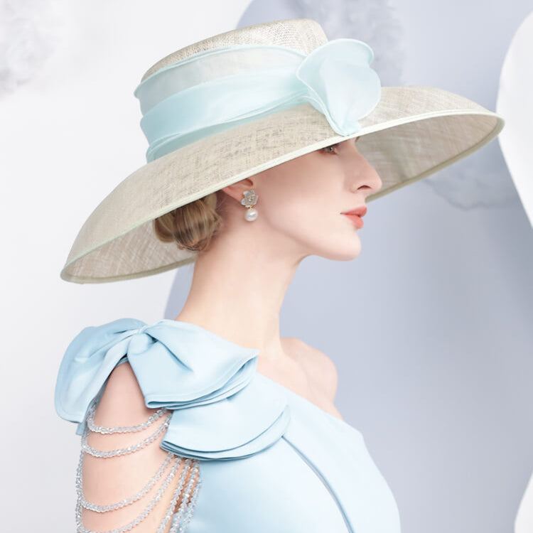 Elegant Linen Wide-Brim Kentucky Derby Hat for Women