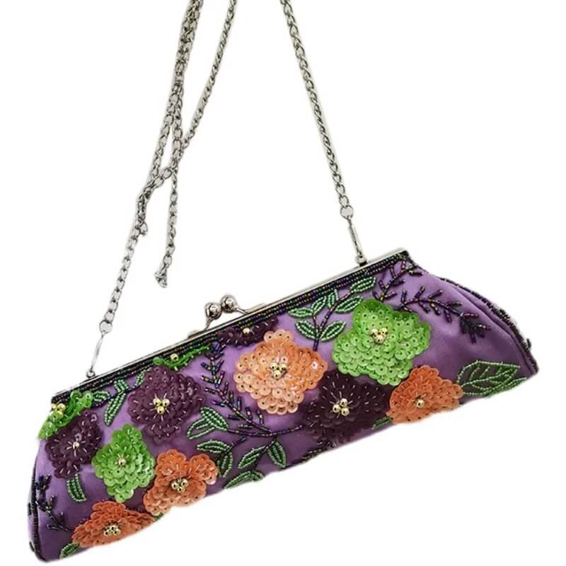 Elegant Handcrafted Beaded Embroidery Clip Clutch Purse