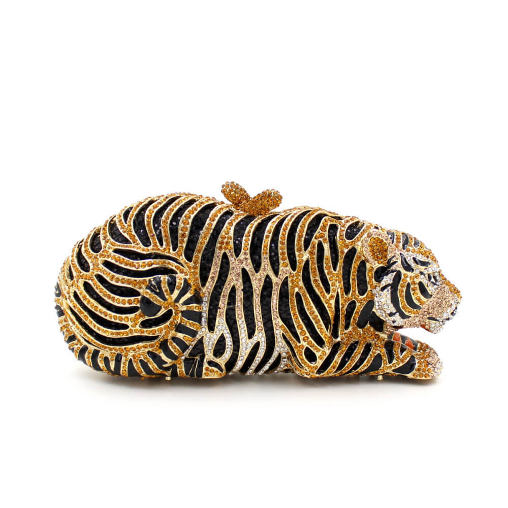 Crystal Tiger Rhinestone Clutch - Side profile (6) - WAAMII