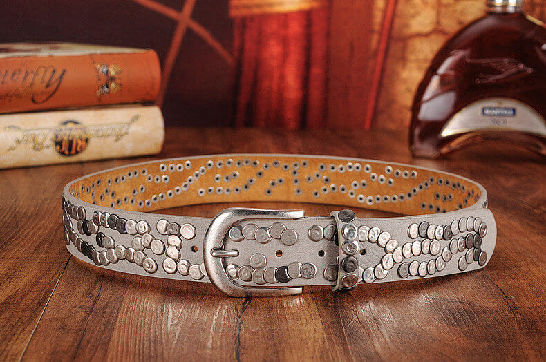 Sera Chrome Vintage Skinny Studded Leather Belt - 详情-11 view - WAAMII