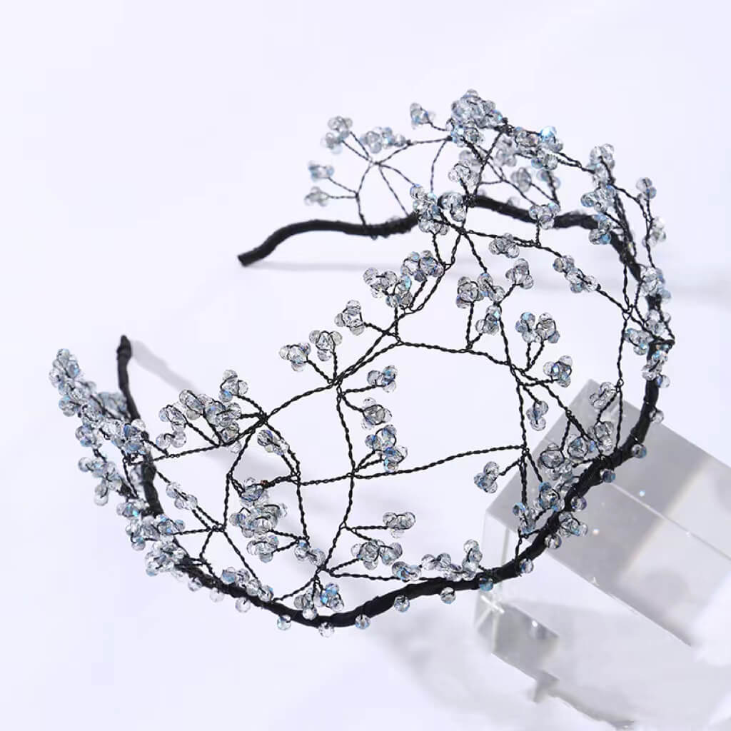 Half Cap Crystal Flower Cluster Headband - Blue - Luxury Accessories by WAAMII