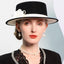 Black White Elegant Flat Brimmed Hat Wool Felt Fedoras - White black - Luxury Accessories by WAAMII
