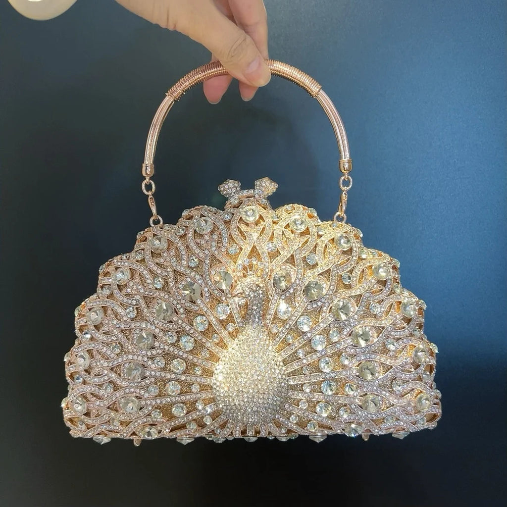 Minaudière en cristal paon avec poignée