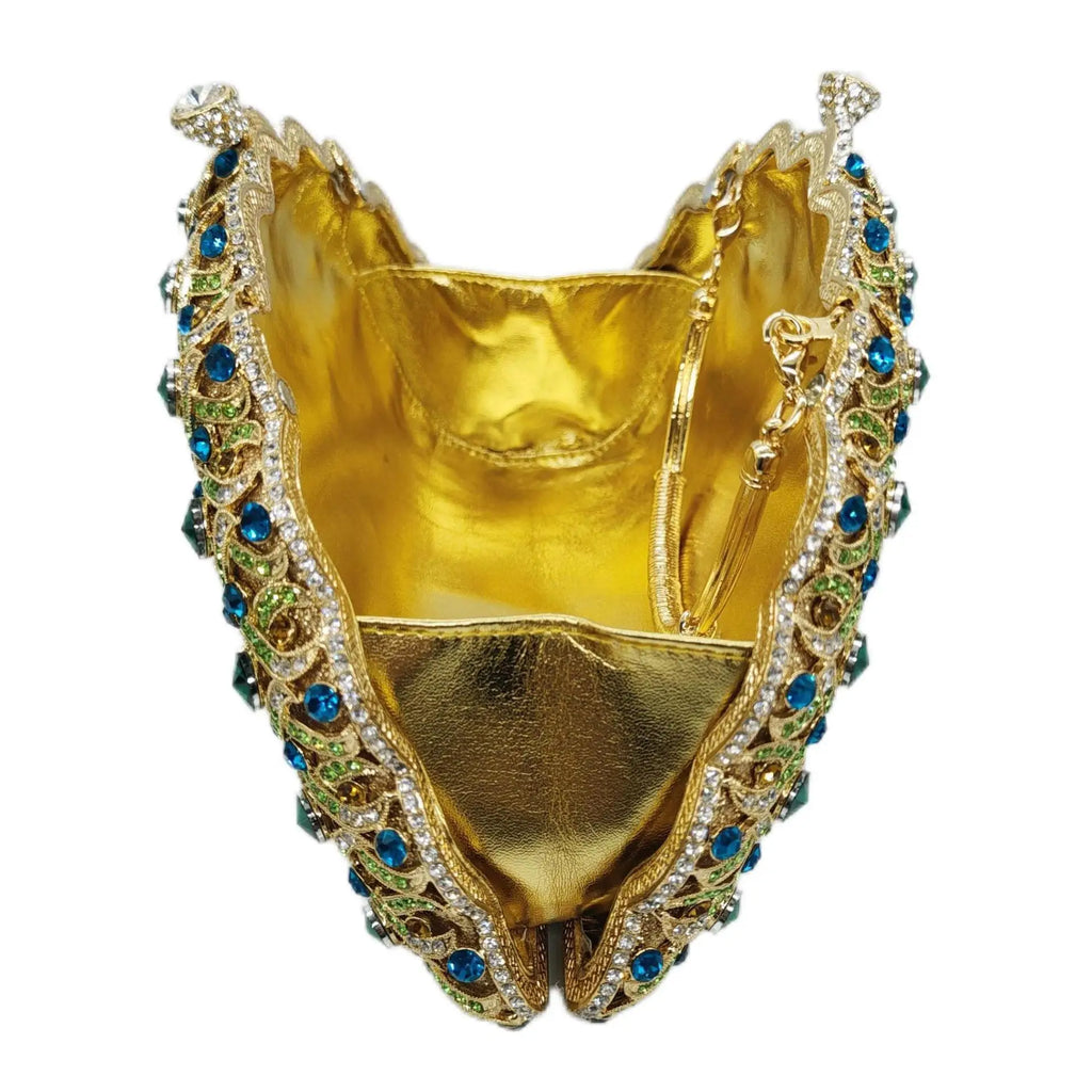 Minaudière en cristal paon avec poignée