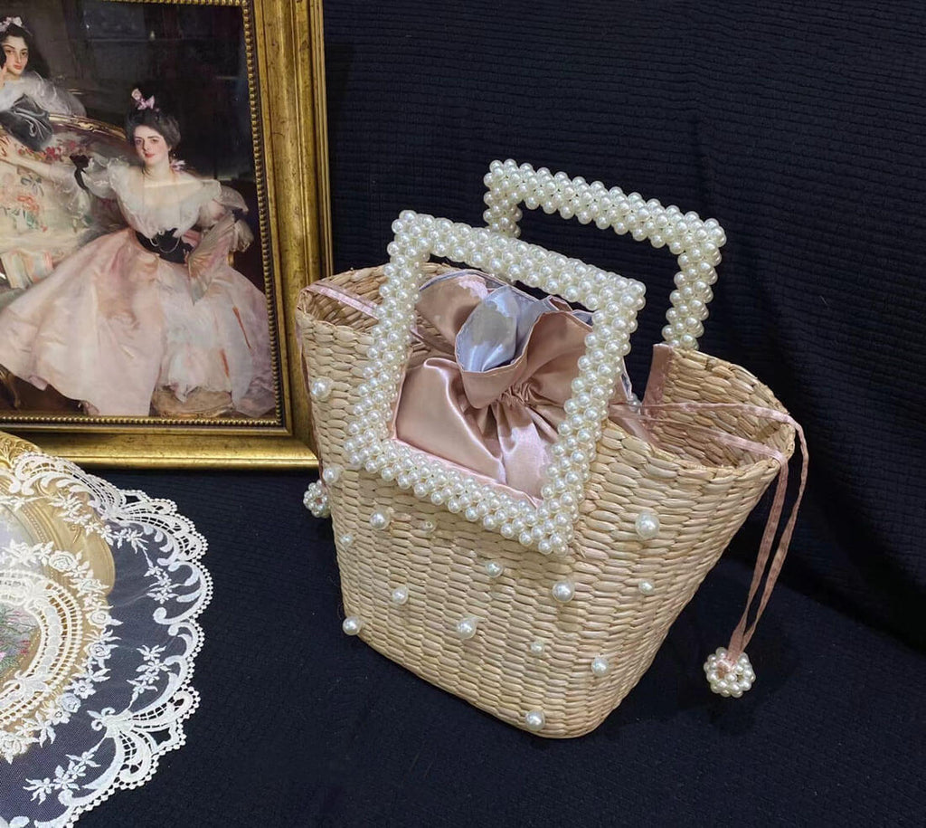 Lona Summer Pearl Straw Top Handle Beach Bag - - Luxury bags by WAAMII
