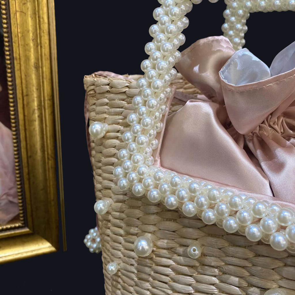 Lona Summer Pearl Straw Top Handle Beach Bag - - Luxury bags by WAAMII