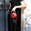 Designer Circular Velvet Evening Purse with Peony Embroidery-Maroon - - Luxury bags by WAAMII