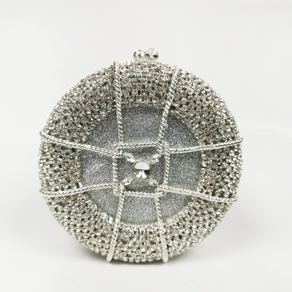 Rhinestone Crystal Unique Round Clutch - Silver - Luxury bags by WAAMII