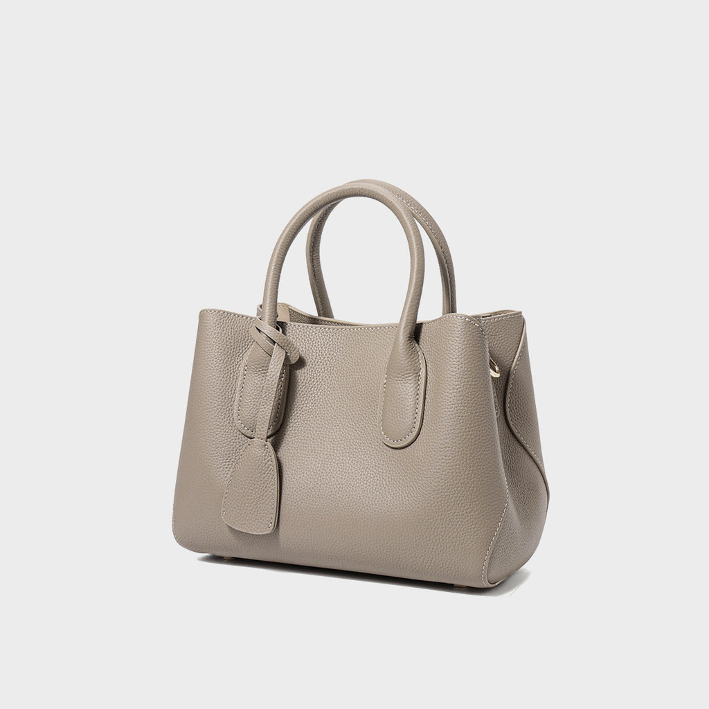 Gray genuine leather office tote bag front view