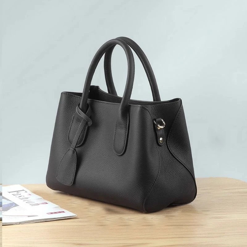 Elegant black handbag with top handles for work