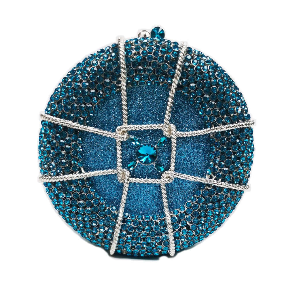 Rhinestone Crystal Unique Round Clutch - Peacock blue - Luxury bags by WAAMII