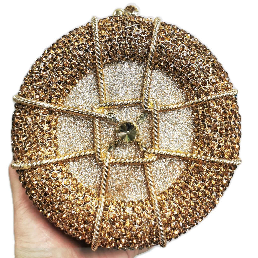 Rhinestone Crystal Unique Round Clutch - Gold - Luxury bags by WAAMII