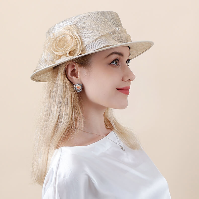 Beige Filipino Sinamay Dress Hat with Flower Detail