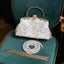 Pearl White Handcrafted Beaded Satin Clip Clutch