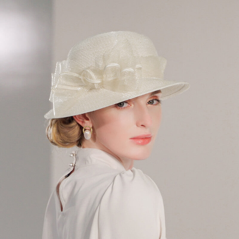 White Summer Hat with Bow Detail – Lightweight Polypropylene