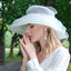 Model Side View Wearing White Gradient Mesh-Look Summer Hat