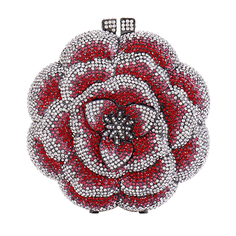 Rosalie Flower Shaped Clutch Rhinestone Purse - Dark Pink - Luxury bags by WAAMII