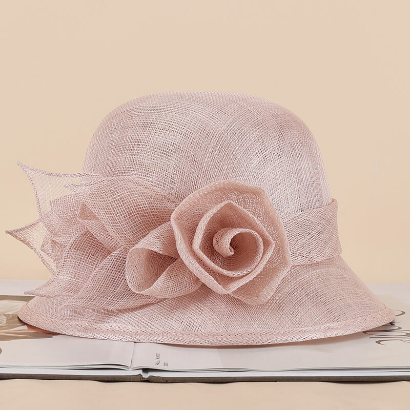 Pink Sinamay Hat – Floral Cloche Style for Women