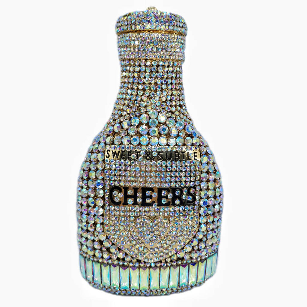 Crystal Champagne Bottle Clutch - Gold AB - Luxury bags by WAAMII