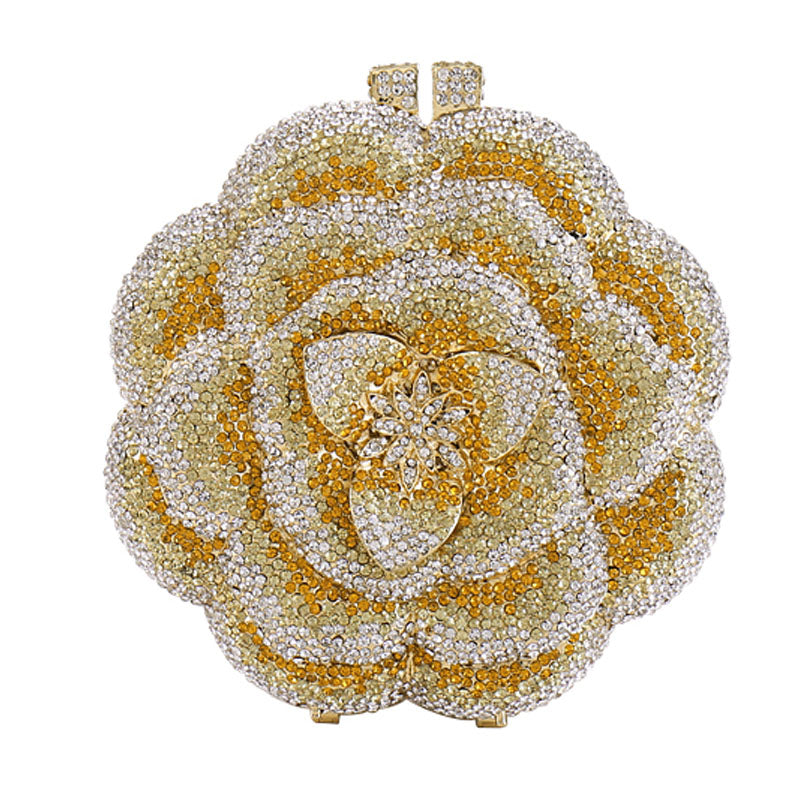 Rosalie Flower Shaped Clutch Rhinestone Purse - Gold - Luxury bags by WAAMII