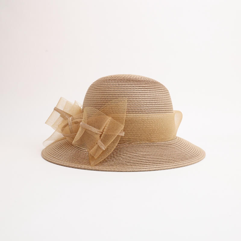 Light Brown Polypropylene Hat with Bow Accent – Sun Protection