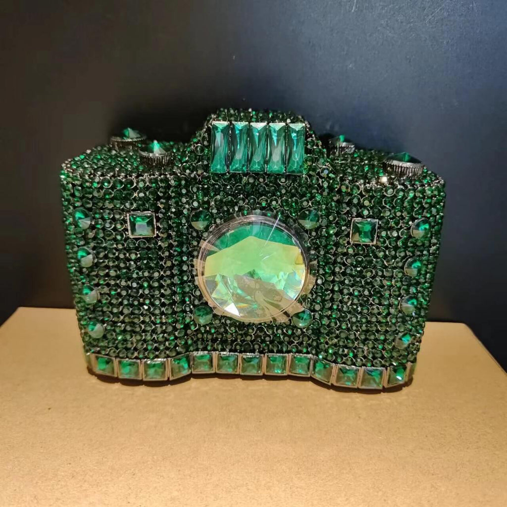 Camera Shape Rhinestone Clutch bags WAAMII Green  