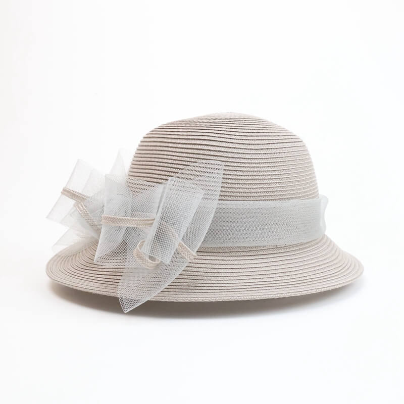Gray Lightweight Dress Hat with Bow Trim for Women