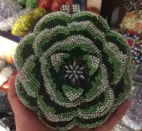 Rosalie Flower Shaped Clutch Rhinestone Purse - Green - Luxury bags by WAAMII