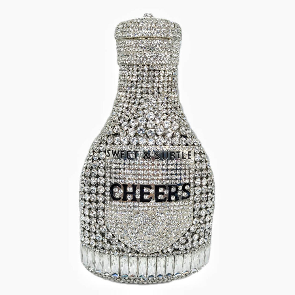 Crystal Champagne Bottle Clutch - Silver - Luxury bags by WAAMII