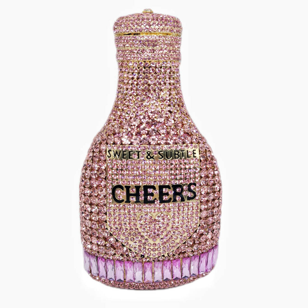 Crystal Champagne Bottle Clutch - Pink - Luxury bags by WAAMII