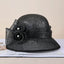 Black Sinamay summer derby hat with flower accents and veil