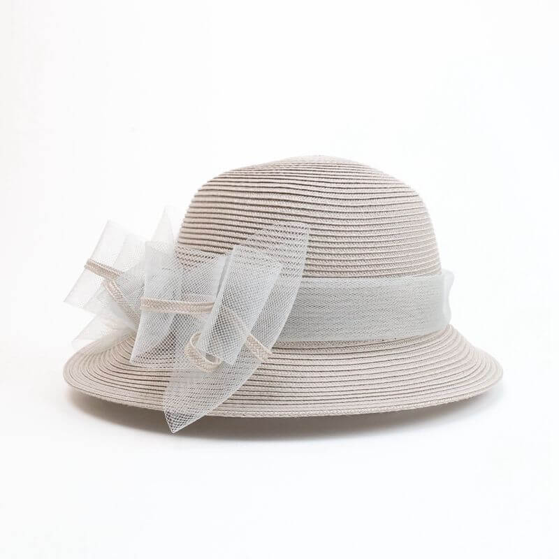 Women's Vintage Style Hat with Bow and Sheer Mesh Embellishment