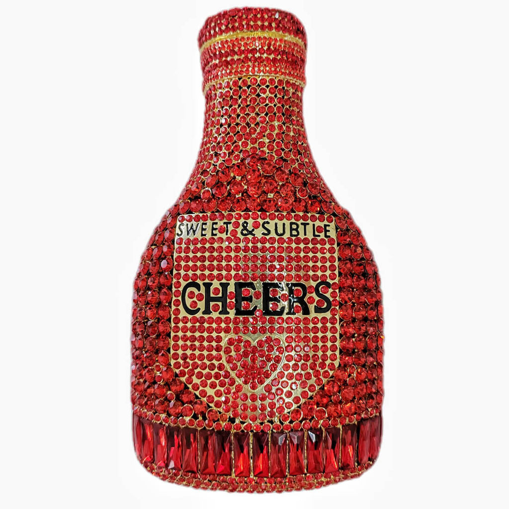 Crystal Champagne Bottle Clutch - Red - Luxury bags by WAAMII