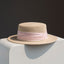 Flat crown boater hat with pink ribbon – front view