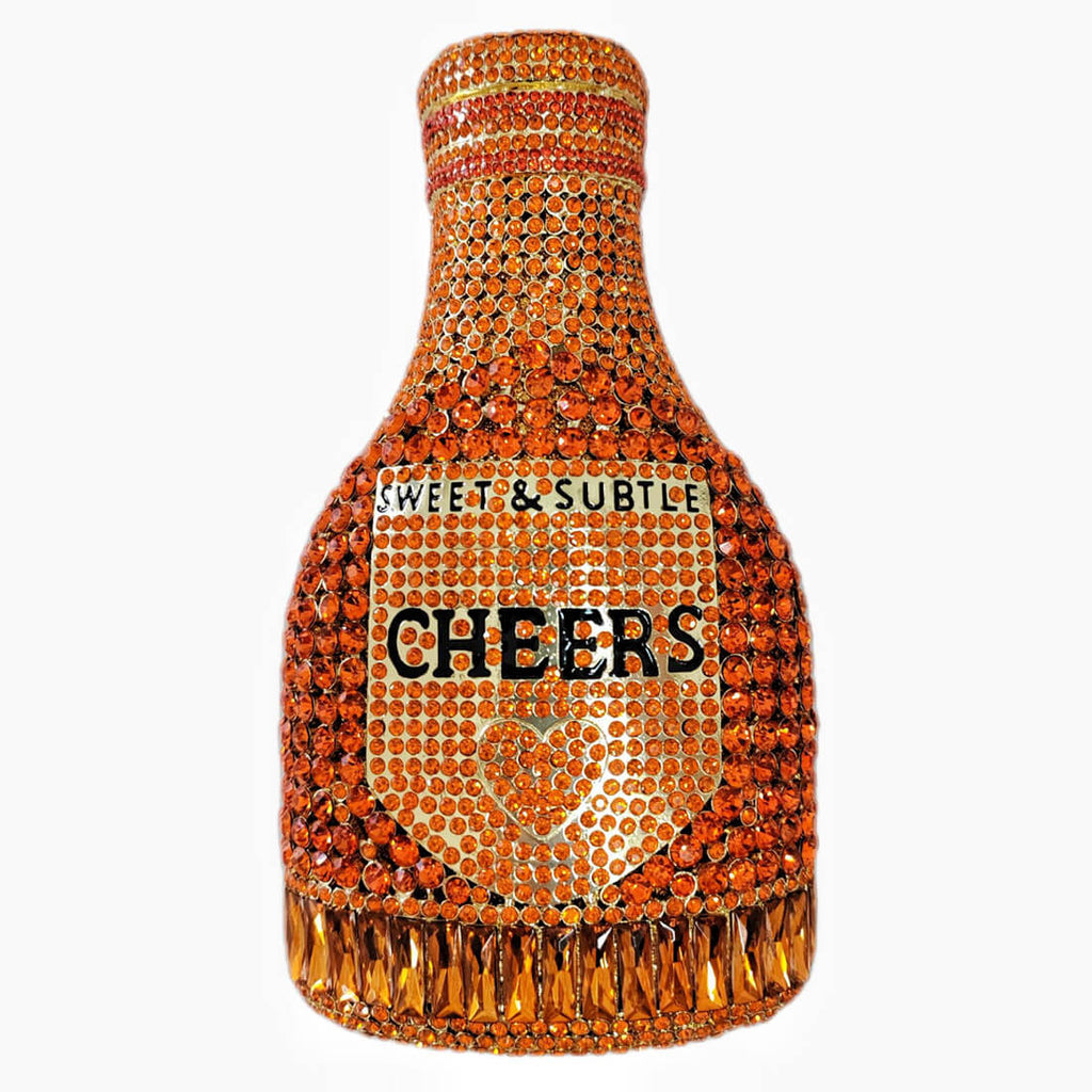 Crystal Champagne Bottle Clutch - Orange - Luxury bags by WAAMII