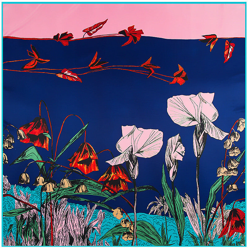 130*130CM 100% Imitation Silk Twill Silk Square Scarf Scarves Floral Tree Print Scarf-Multi Colors Accessories WAAMII