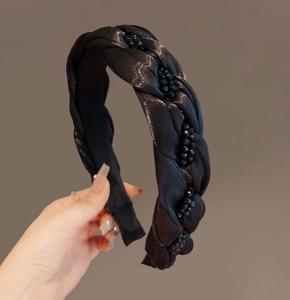 Twist Solid Black Headband with Rhinestones - - Luxury Accessories by WAAMII