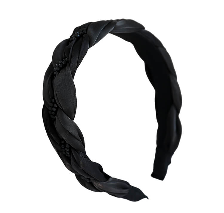 Twist Solid Black Headband with Rhinestones - - Luxury Accessories by WAAMII