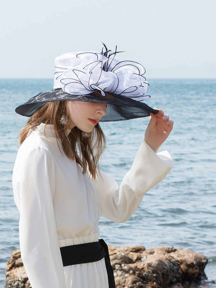 Wide Brim Women Organza Bucket Hat Fascinators Fedora Church Hat - - Luxury Accessories by WAAMII
