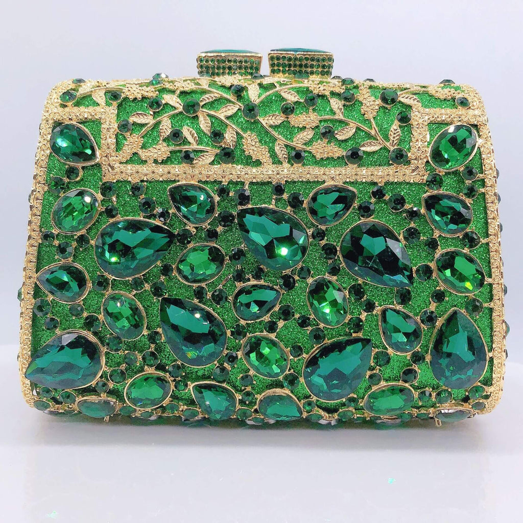 Gemma Fleur Rain Rhinestone Clutch in Green - WAAMII
